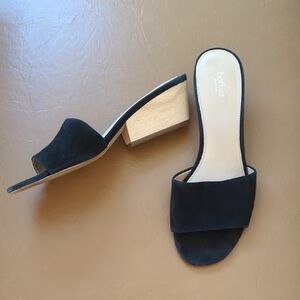 Black Suede with Wood Block Heel Slip Ons By Botkier New York